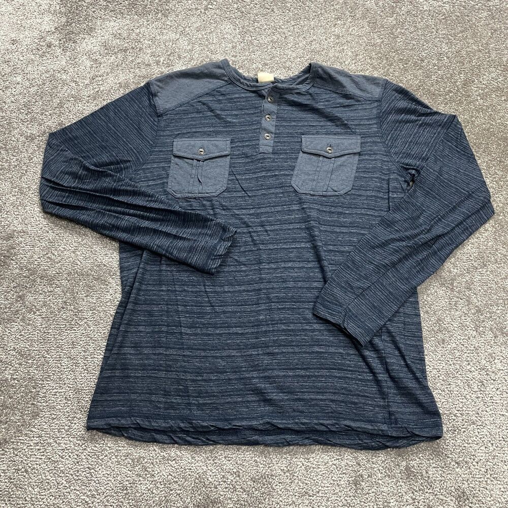 Rustic Blue Shirt Mens Large Blue Long Sleeve Henley Neck Soft Stretch Adult Tee